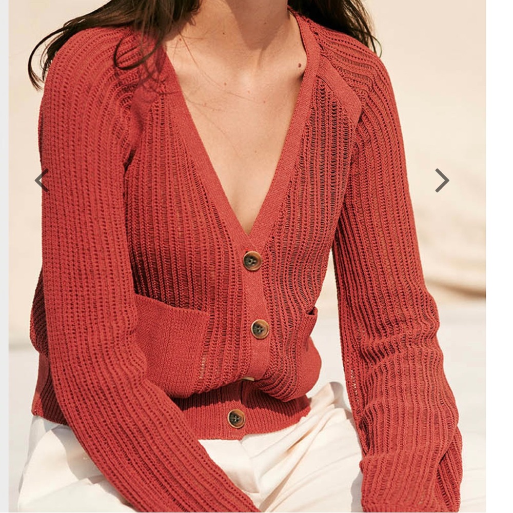White + Warren Auburn Corded Cotton Blouson Sleeve Knit Cardigan